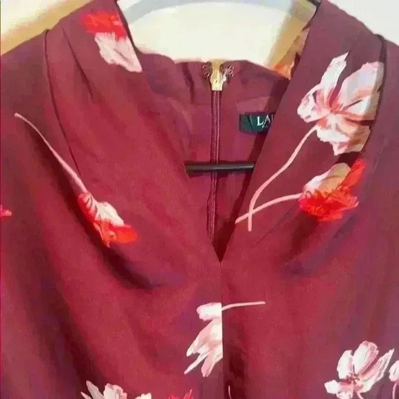 NWT Ralph Lauren sz 4P Burgundy Floral Print Midi Dress - Picture 4 of 9